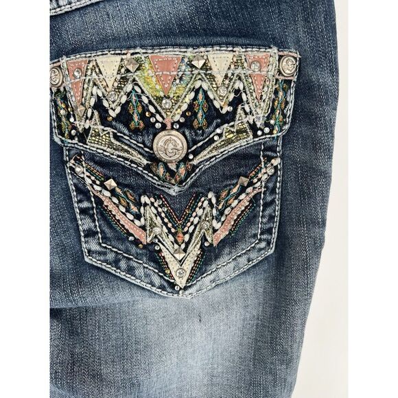Grace in LA Jeans Women's Size 29 Bootcut Blue Denim Embroidered Bling Western - Picture 6 of 11